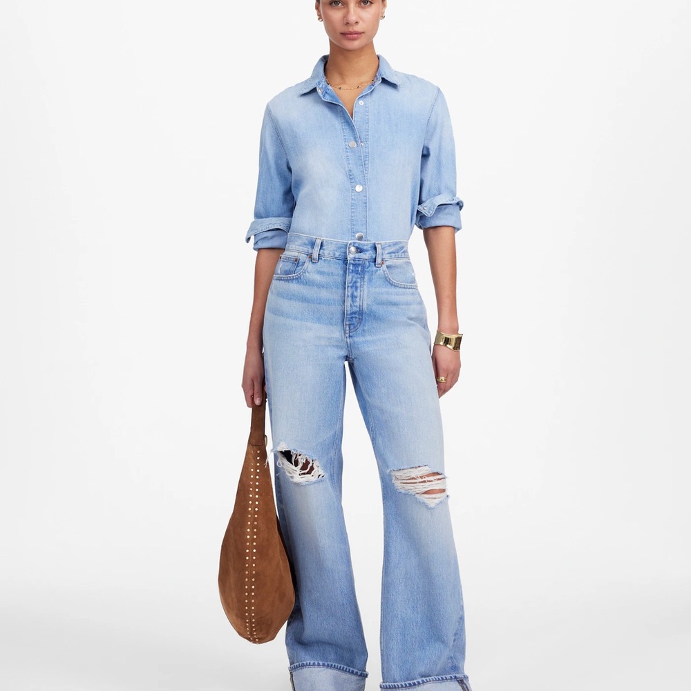 Madewell Low Slung Baggy Distressed Cuffed Jeans NWT 33